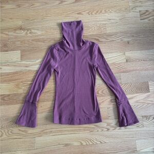 Free People Mauve Ribbed Knit Turtleneck Top